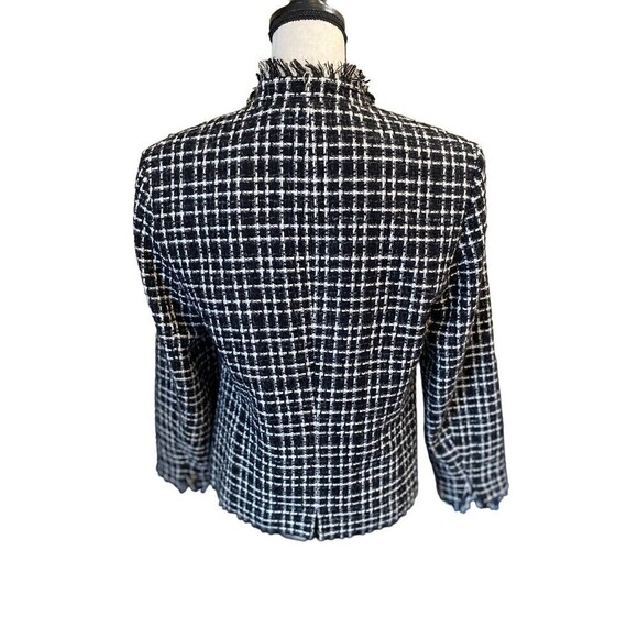 David Brooks Blazer Womens Size 10 Black White Plaid Two Buttons Fringe Classic - Picture 4 of 8